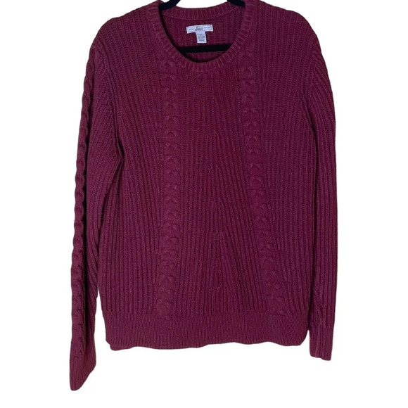 G.H. BASS Maine Men's Vintage Burgundy Classic Cotton Cable Knit Sweater Size XL - Picture 1 of 5